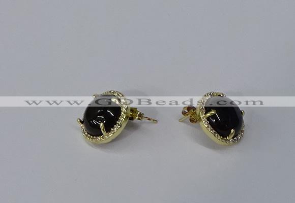 NGE186 12mm flat round agate gemstone earrings wholesale