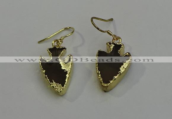 NGE5000 16*20mm - 18*25mm arrowhead smoky quartz earrings