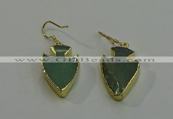 NGE5003 16*20mm - 18*25mm arrowhead green aventurine earrings