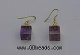 NGE5085 10*15mm cube light amethyst gemstone earrings wholesale