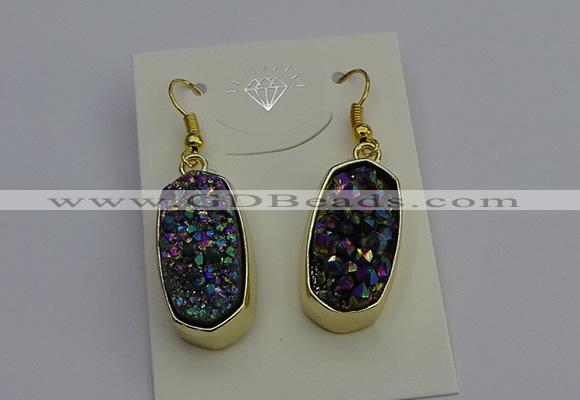 NGE5134 10*22mm - 12*25mm freeform plated druzy quartz earrings