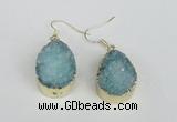 NGE92 18*25mm teardrop druzy agate gemstone earrings wholesale