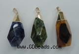 NGP1097 20*50mm faceted nuggets druzy agate pendants with brass setting