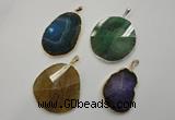 NGP1110 30*40 - 40*50mm freeform druzy agate pendants with brass setting