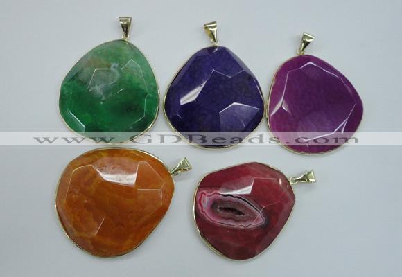 NGP1111 40*50 - 50*55mm freeform druzy agate pendants with brass setting