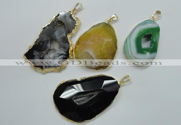 NGP1114 30*40 - 45*65mm freeform druzy agate pendants with brass setting