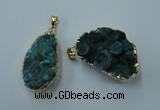 NGP1143 25*35mm - 40*45mm freeform druzy agate pendants with brass setting