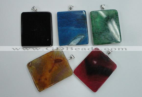 NGP1280 43*52mm rectangle agate pendants with brass setting