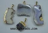 NGP1285 20*25mm – 35*45mm freeform druzy agate pendants with brass setting