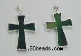 NGP1286 32*45mm cross green agate pendants with brass setting