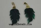 NGP1289 25*55mm leaf green agate pendants with brass setting