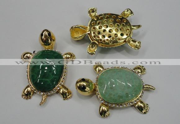 NGP1306 43*60mm tortoise agate pendants with crystal pave alloy settings