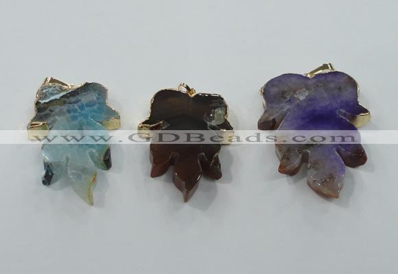 NGP1367 30*40mm - 35*45mm leaf agate pendants with brass setting