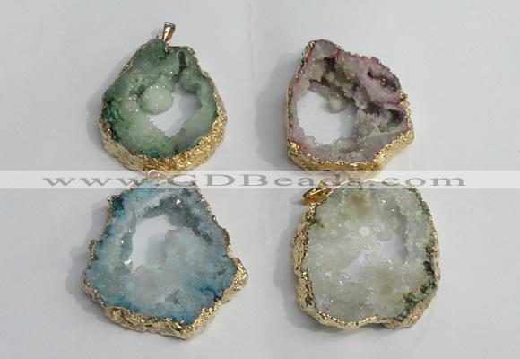 NGP1425 30*45mm - 45*55mm freeform plated druzy agate pendants