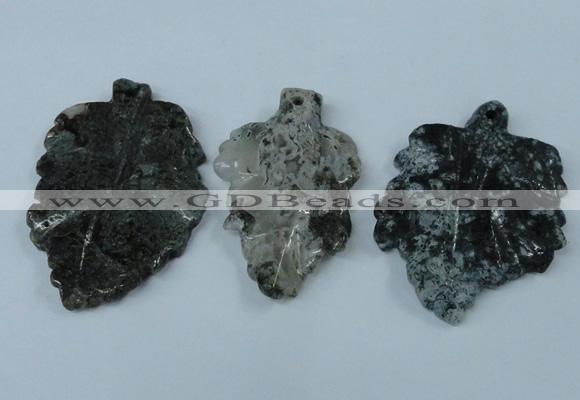 NGP1439 35*50mm - 45*60mm carved leaf moss agate pendants wholesale