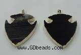 NGP1451 47*57mm arrowhead black agate gemstone pendants wholesale