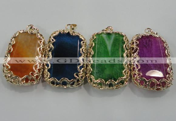 NGP1567 12*40*65mm rectangle agate with brass setting pendants