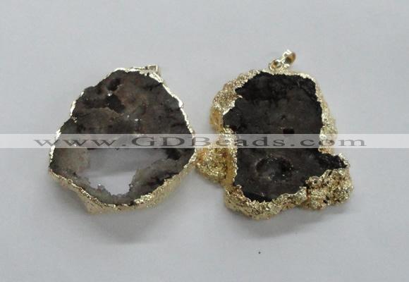 NGP1676 40*45mm - 45*60mm freeform plated druzy agate pendants