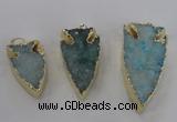 NGP1749 20*30mm - 25*50mm arrowhead druzy agate gemstone pendants