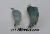 NGP1803 35*40mm - 45*50mm wing-shaped plated druzy agate pendants