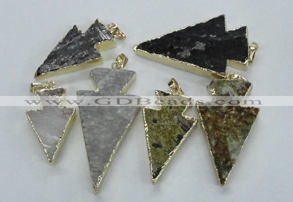 NGP1819 18*38mm - 28*45mm arrowhead druzy agate gemstone pendants