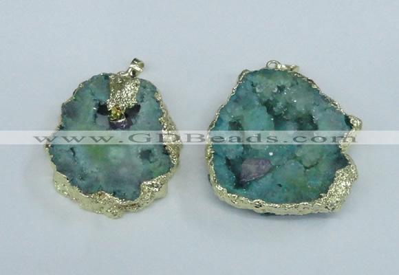 NGP1955 30*40mm - 45*55mm freeform druzy agate & amethyst pendants