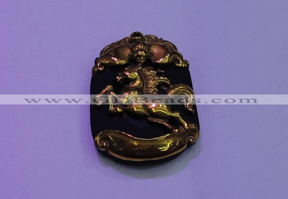 NGP2007 30*40mm carved gold plated matte black obsidian pendants