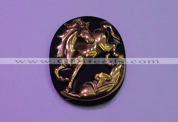 NGP2016 38*45mm carved gold plated matte black obsidian pendants