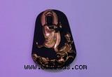 NGP2031 40*60mm carved gold plated matte black obsidian pendants