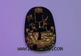 NGP2034 40*65mm carved gold plated matte black obsidian pendants