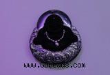 NGP2036 40*45mm carved silver plated matte black obsidian pendants