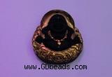 NGP2037 40*45mm carved gold plated matte black obsidian pendants