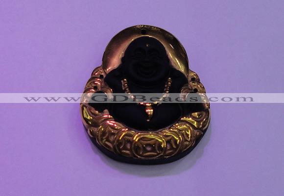 NGP2037 40*45mm carved gold plated matte black obsidian pendants