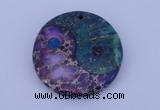 NGP206 6*40mm coin dyed imperial jasper & chrysocolla gemstone pendant