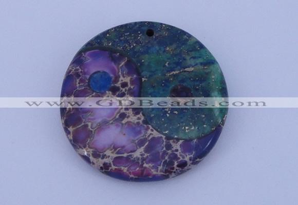 NGP206 6*40mm coin dyed imperial jasper & chrysocolla gemstone pendant