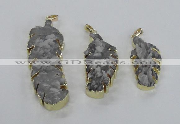 NGP2108 20*40mm - 25*65mm feather-shaped druzy agate pendants