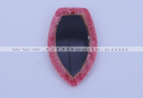 NGP211 30*50mm fashion dyed rhodochrosite & black stone pendant