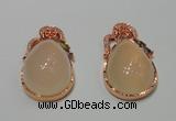 NGP2135 25*42mm agate gemstone pendants with crystal pave alloy settings