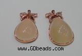 NGP2136 25*45mm agate gemstone pendants with crystal pave alloy settings