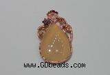 NGP2139 25*45mm agate gemstone pendants with crystal pave alloy settings