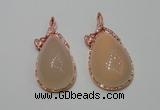 NGP2140 25*50mm agate gemstone pendants with crystal pave alloy settings