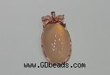 NGP2141 24*47mm agate gemstone pendants with crystal pave alloy settings