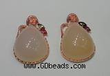 NGP2147 28*48mm agate gemstone pendants with crystal pave alloy settings