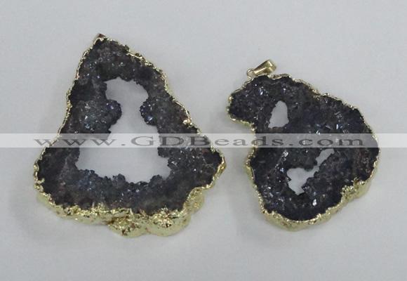 NGP2325 35*45mm - 45*55mm freeform plated druzy agate pendants