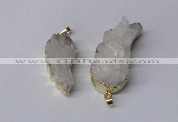 NGP2360 18*35mm - 22*45mm wing-shaped druzy quartz pendants