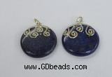 NGP2622 40mm flat round lapis lazuli gemstone pendants wholesale