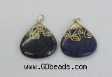 NGP2624 40*45mm flat teardrop lapis lazuli gemstone pendants wholesale