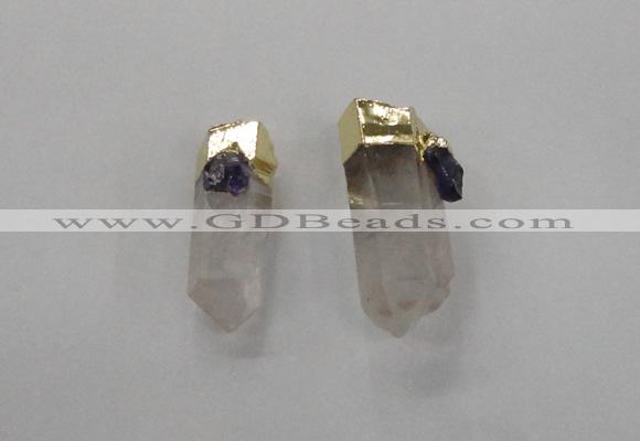 NGP2634 15*30mm - 18*40mm sticks white crystal & amethyst pendants