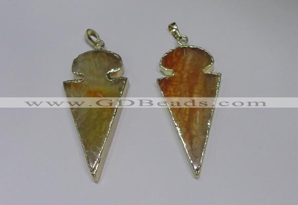 NGP2646 25*48mm - 28*54mm arrowhead agate pendants wholesale