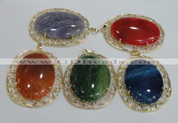 NGP2760 50*60mm oval agate gemstone pendants wholesale